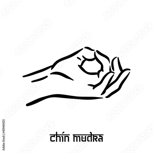 Chin mudra. Hand spirituality hindu yoga of fingers gesture. Technique of meditation for mental health.