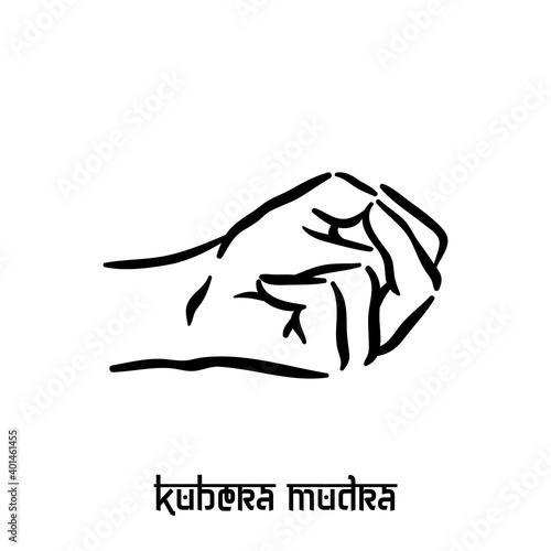 Kubera mudra. Hand spirituality hindu yoga of fingers gesture. Technique of meditation for mental health.