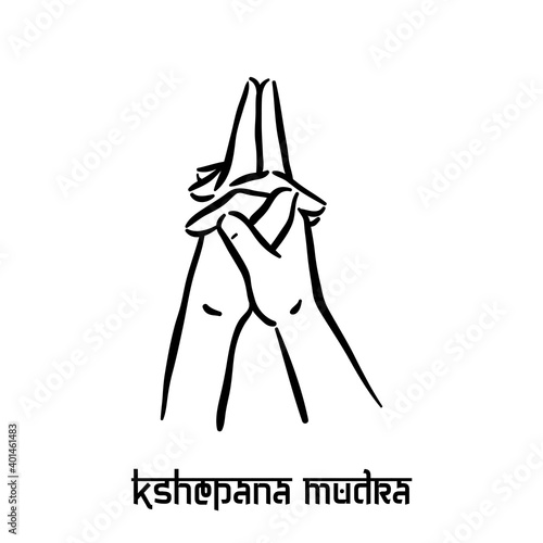 Kshepana mudra. Hand spirituality hindu yoga of fingers gesture. Technique of meditation for mental health.
