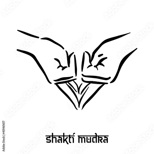 Shakti mudra. Hand spirituality hindu yoga of fingers gesture. Technique of meditation for mental health.
