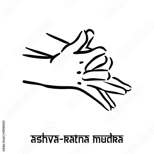 Ashva ratna mudra. Hand spirituality hindu yoga of fingers gesture. Technique of meditation for mental health.