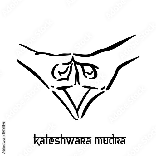 Kaleshwara mudra. Hand spirituality hindu yoga of fingers gesture. Technique of meditation for mental health.