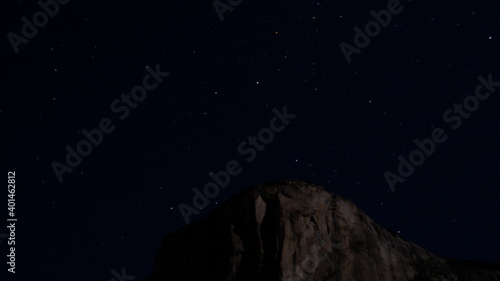 Night sky with stars in Yosemite, Half dome and El Capitan