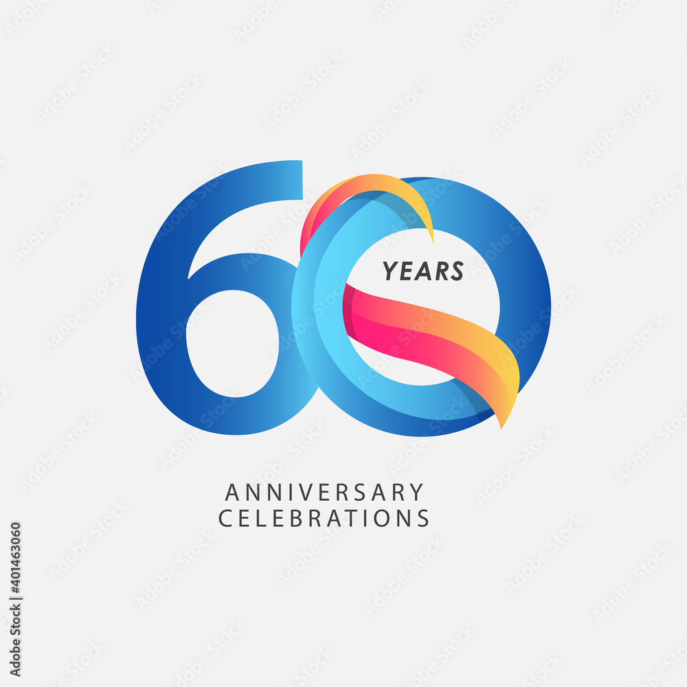 Obraz premium 60 Years Anniversary Celebrations Blue Gradient Vector Template Design Illustration