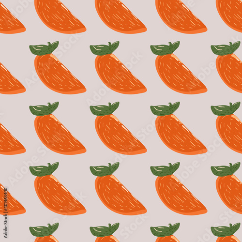 Creative bright orange persimmon slice seamless pattern. Contrast fruits ornament on light background.