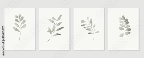 Botanical wall art vector set. Earth tone boho foliage line art drawing with  abstract shape.  Abstract Plant Art design for wall framed prints, canvas prints, poster, home decor, cover, wallpaper.