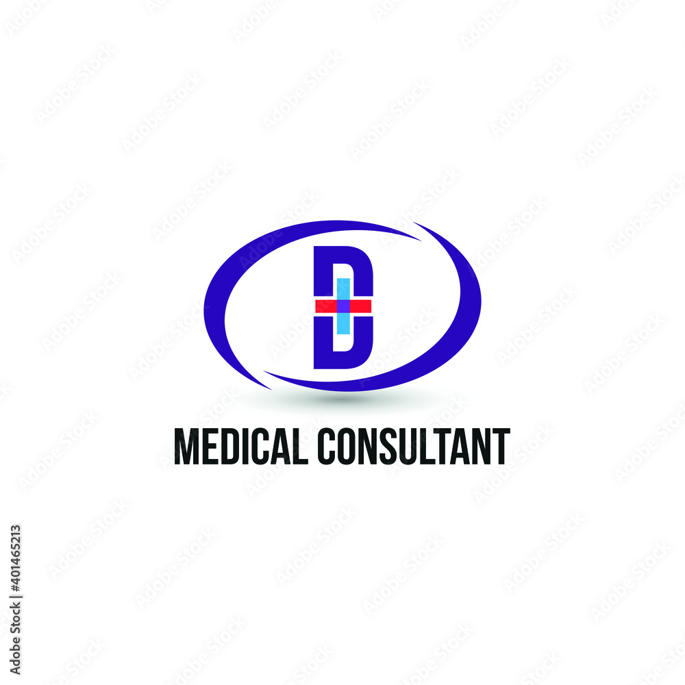 Initial letter D with medical cross icon and loop care symbol for healthy hospital medicine logo design concept vector Initial letter D with medical cross icon and loop care symbol for healthy hospital medicine logo design concept vector