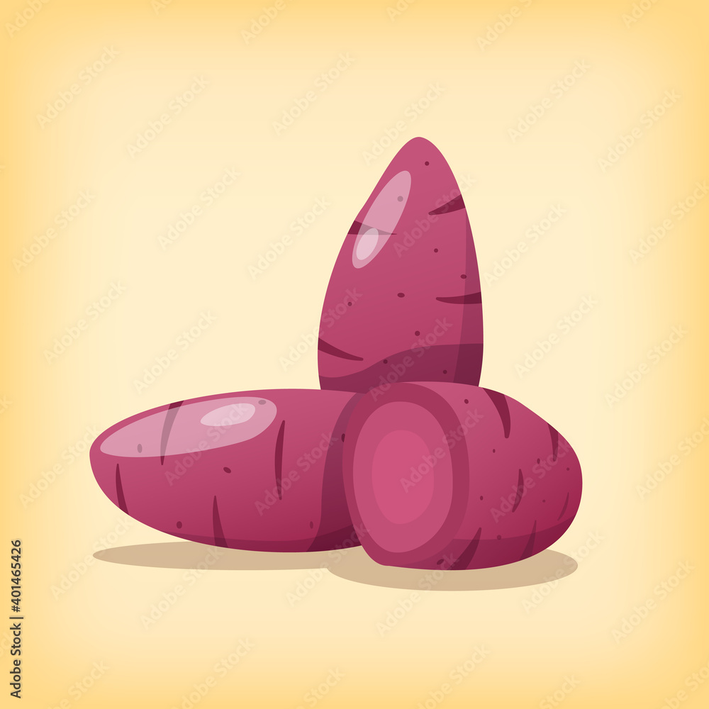 sweet yams japanese vegetable food tasty nutrition purple root with realistic color flat style sweet yams japanese vegetable food tasty nutrition purple root with realistic color flat style