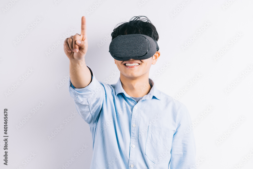 the man is experiencing the virtual reality glasses the man is experiencing the virtual reality glasses