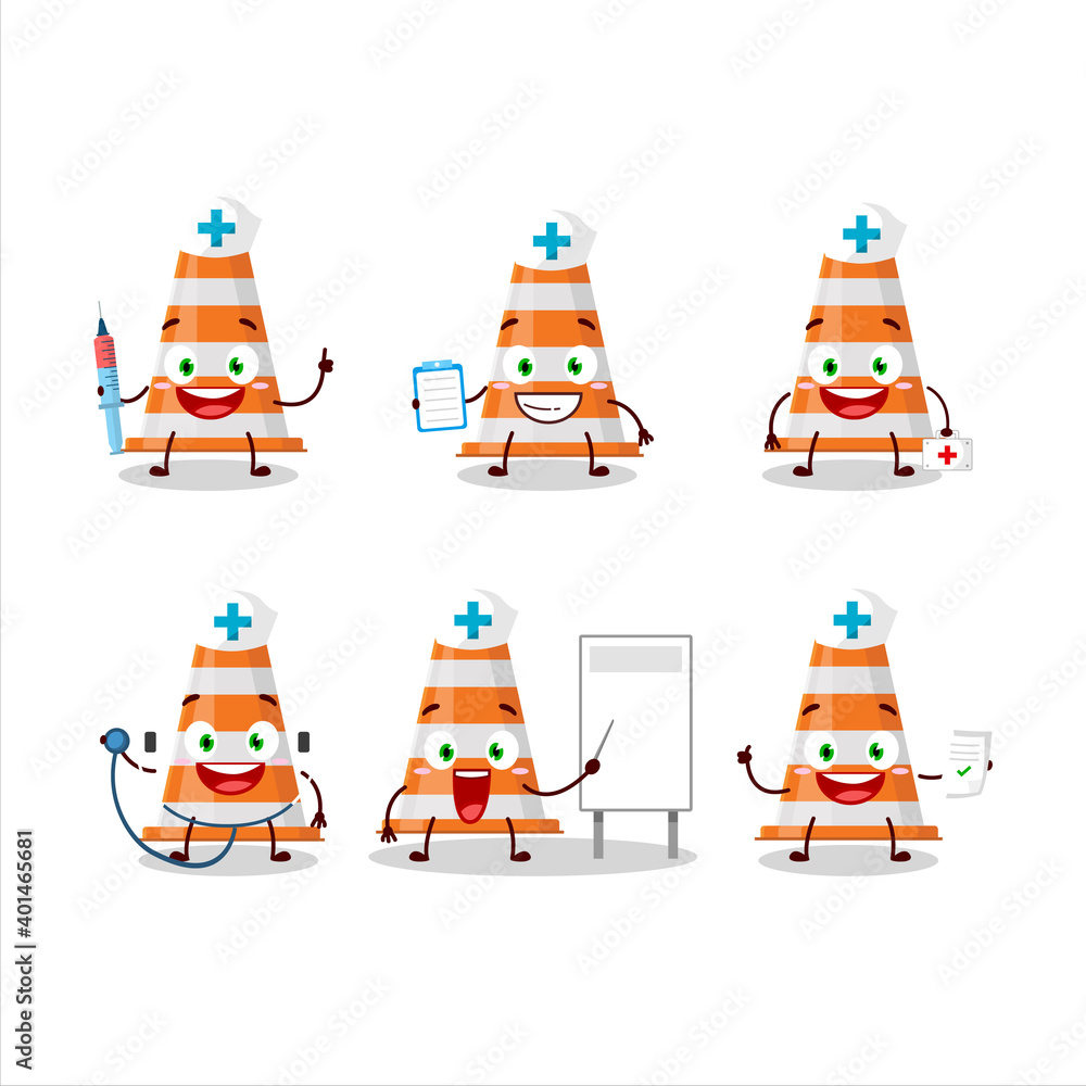 Doctor profession emoticon with orange traffic cone cartoon character Doctor profession emoticon with orange traffic cone cartoon character