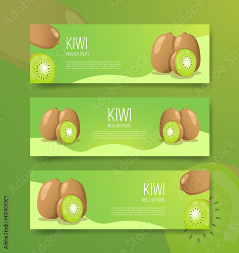 kiwi healthy fruits for template banner banners horizontal variations option realistic with flat color style