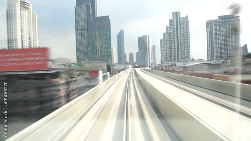 High speed of View from Electric train golden line on the rail way in Bangkok High speed of View from Electric train golden line on the rail way in Bangkok
