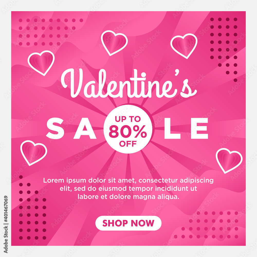 happy Valentine day sale social media template with pink background