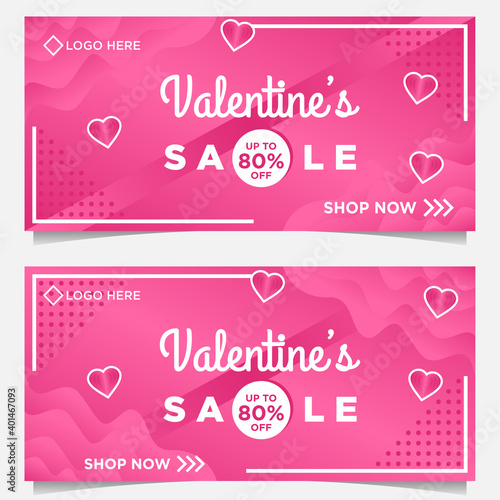 happy Valentine day banner template with pink background