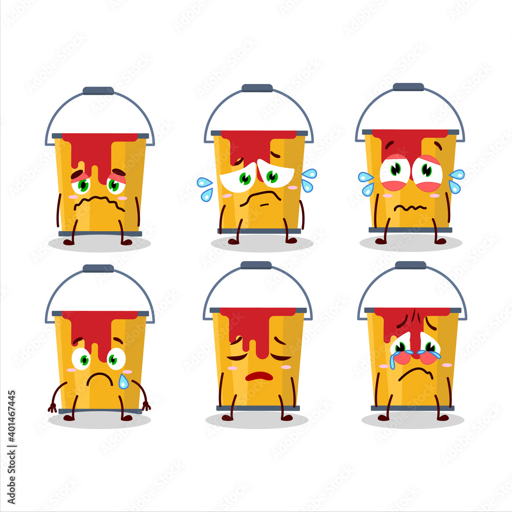 Yellow paint bucket cartoon character with sad expression Yellow paint bucket cartoon character with sad expression