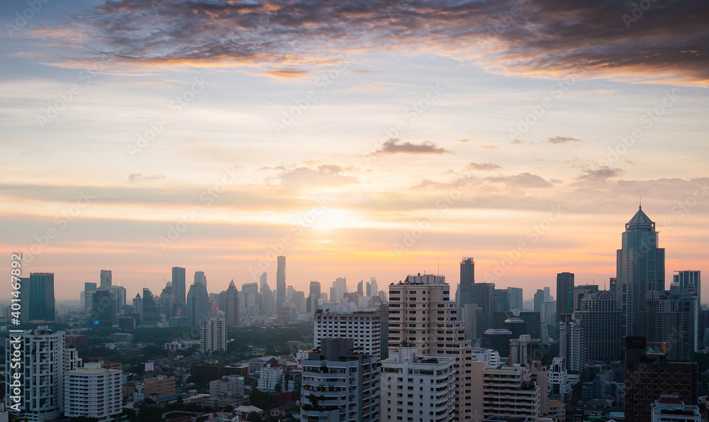 Cityscape sunset background. Bangkok, Thailand, Asia