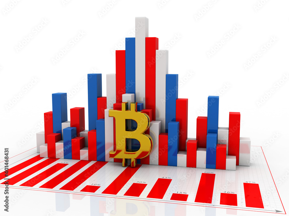 3d rendering bitcoin sign with graph
 