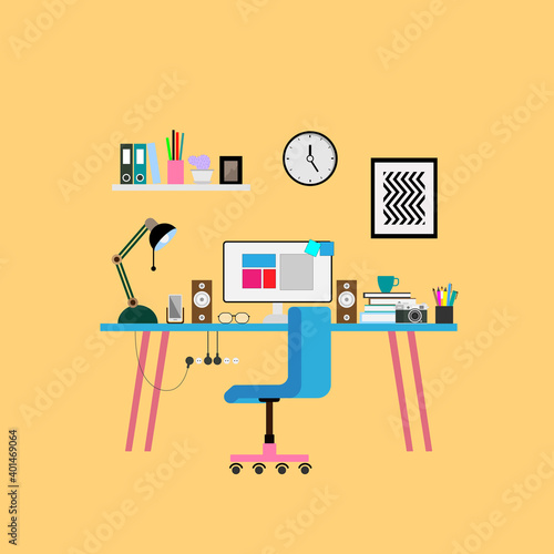 Desk design,  Work table and accessories