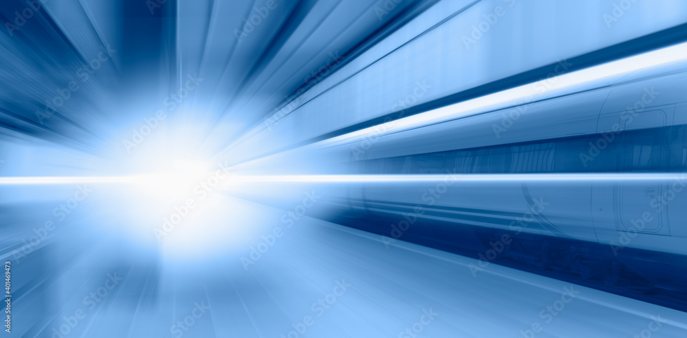High speed train runs on rail tracks - Train in motion High speed train runs on rail tracks - Train in motion