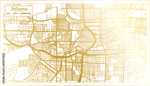 Atlanta Georgia USA City Map in Retro Style in Golden Color. Outline Map.