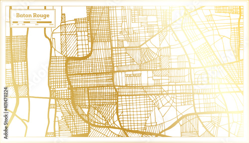 Baton Rouge Louisiana USA City Map in Retro Style in Golden Color. Outline Map.
