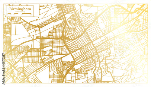 Birmingham Alabama USA City Map in Retro Style in Golden Color. Outline Map.
