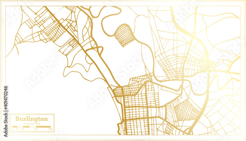 Burlington Vermont USA City Map in Retro Style in Golden Color. Outline Map.