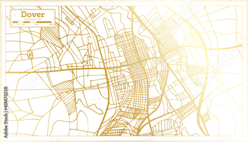 Dover Delaware USA City Map in Retro Style in Golden Color. Outline Map.