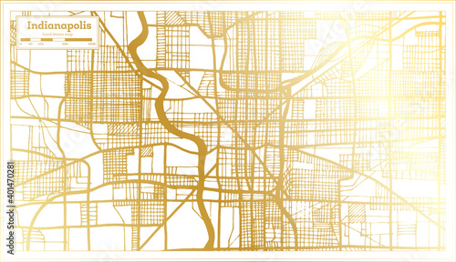 Indianapolis Indiana USA City Map in Retro Style in Golden Color. Outline Map.