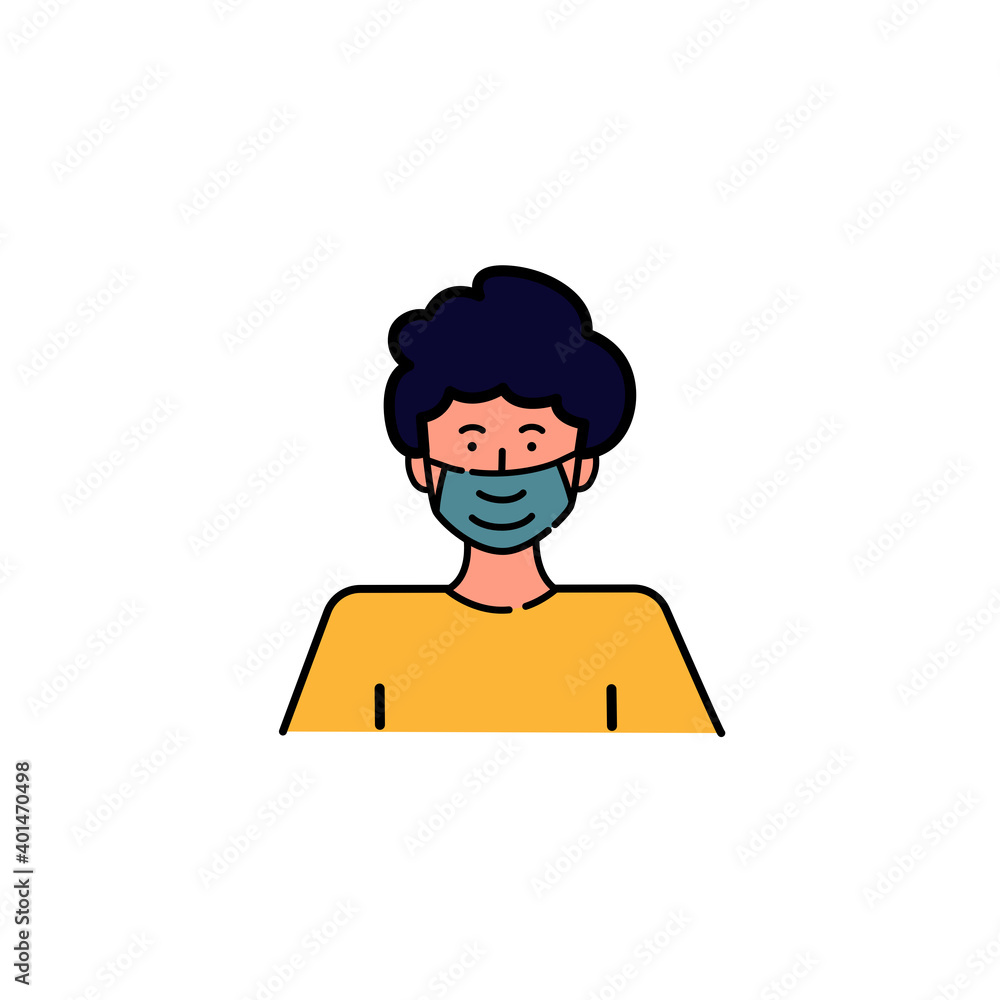 The people wearing a medical mask icon on white background. Vector illustration in flat cartoon design. Face mask. Quarantine duration virus outbreak. Coronavirus (covid-19) prevention. The people wearing a medical mask icon on white background. Vector illustration in flat cartoon design. Face mask. Quarantine duration virus outbreak. Coronavirus (covid-19) prevention.