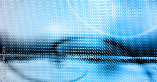 Blue perforated background with hexs. Abstract Technology backdrop geometric textured hexagons, modern cover design. Ad banner minimal composition with hex shapes. Vector illustration.