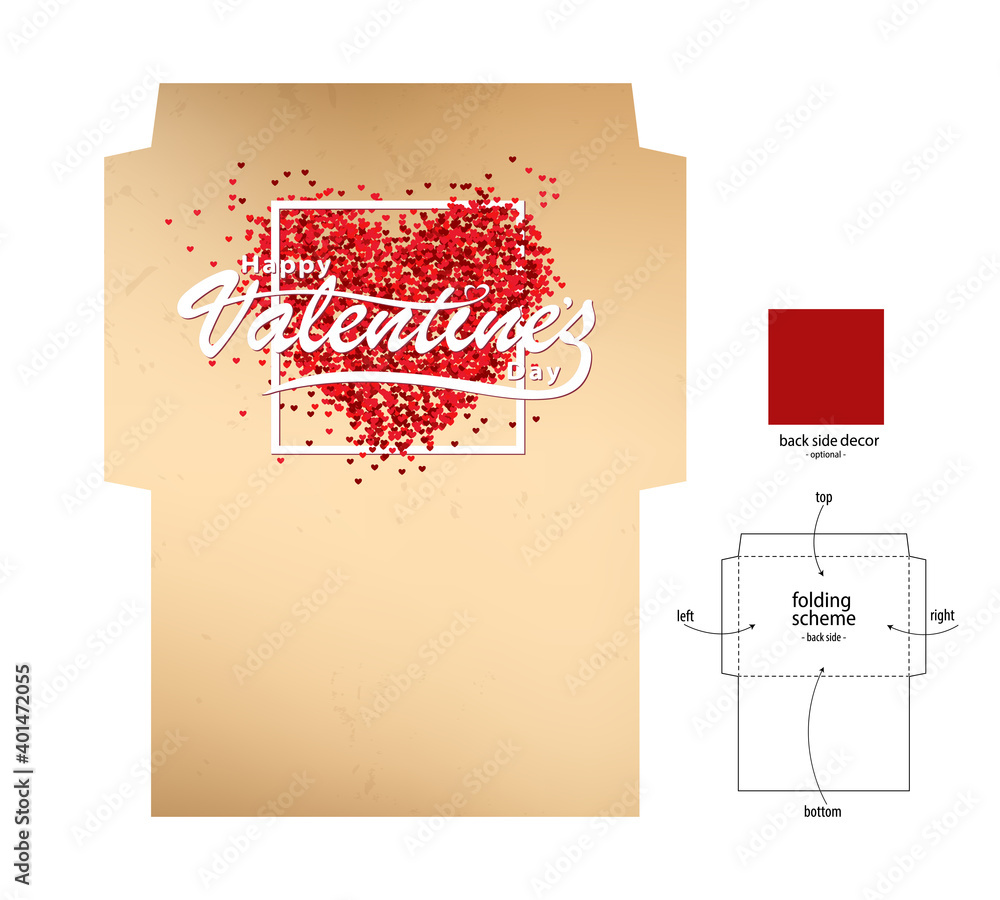 Valentines day envelope with folding scheme.
