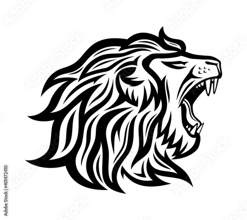 Black roaring lion icon on white background.