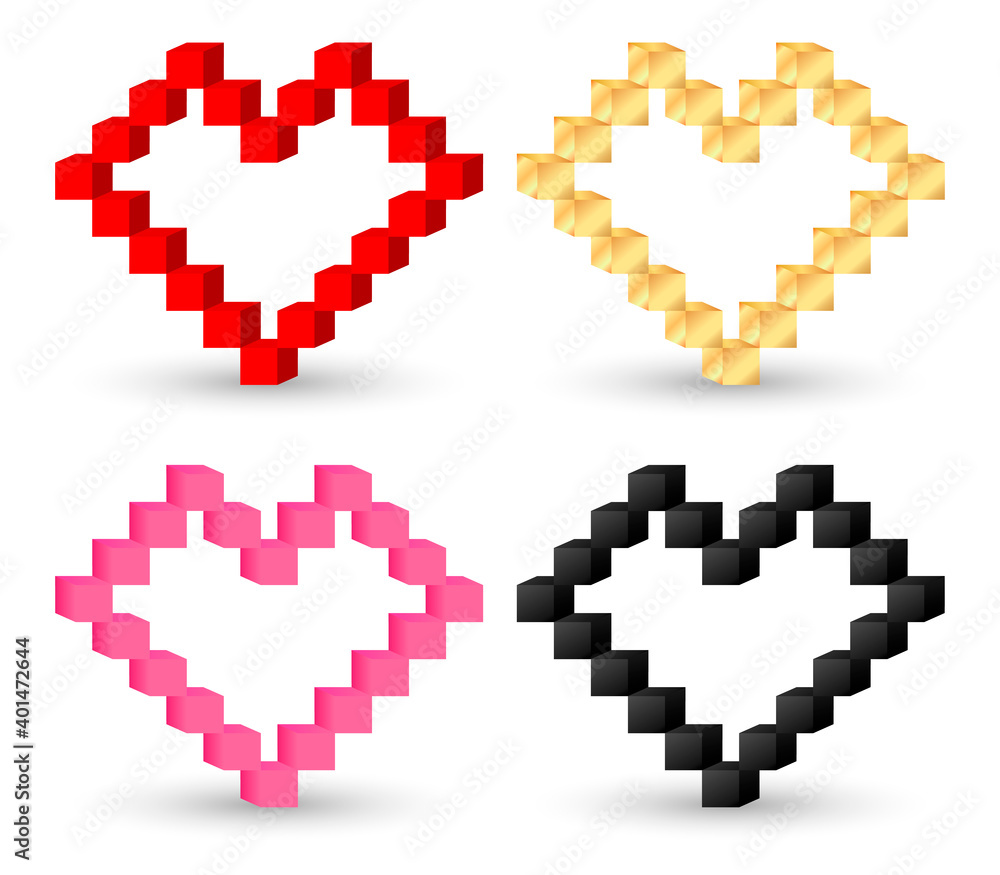 Fototapeta premium Heart icons, set geometric symbols for Valentines Day, graphic design template, vector illustration