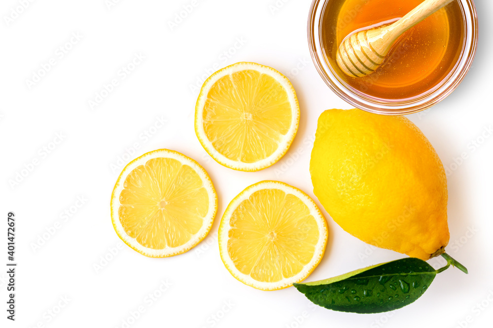 Lemon and honey on whit. Lemon and honey on whit.