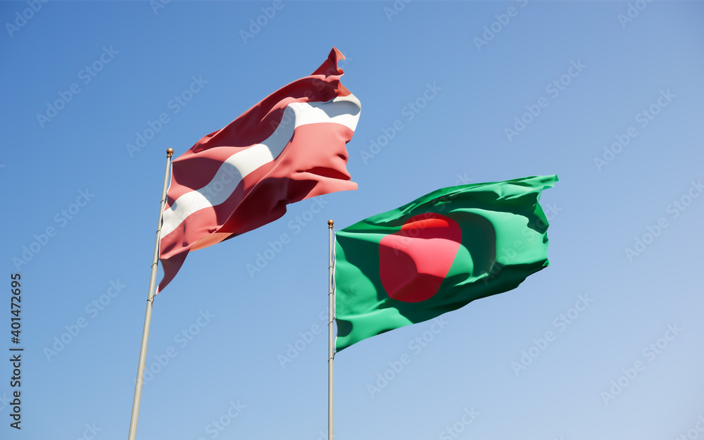 Flags of Latvia and Bangladesh.