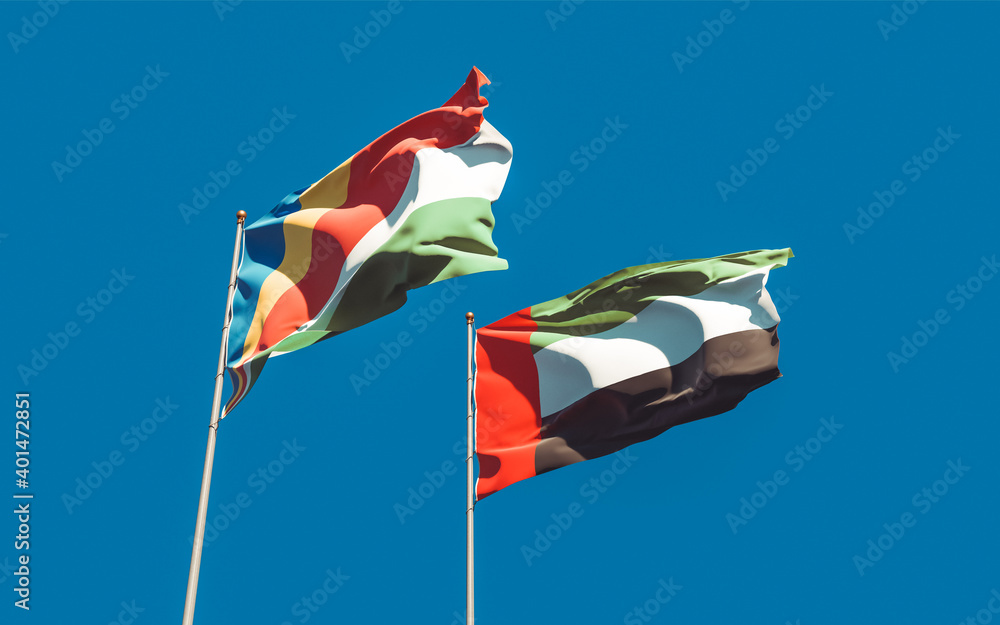 Flags of United Arab Emirates UAE and Seychelles.