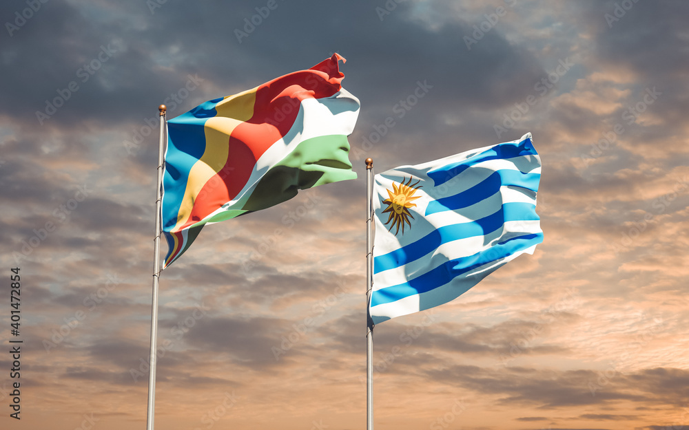 Flags of Uruguay and Seychelles. Flags of Uruguay and Seychelles.