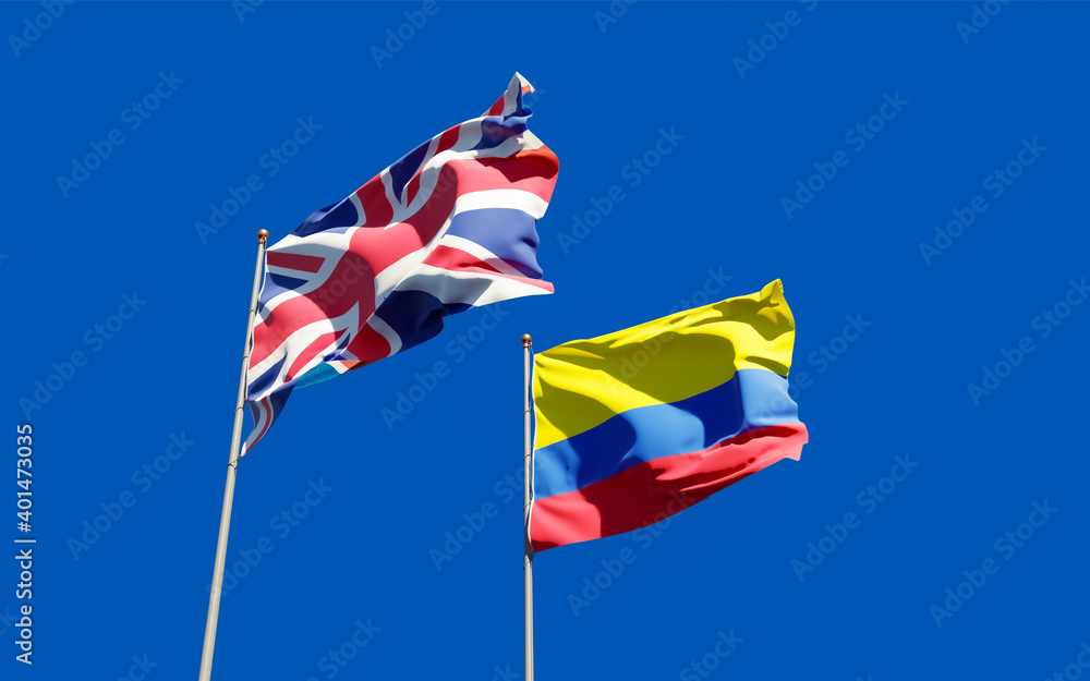 Flags of UK British and Colombia. Flags of UK British and Colombia.