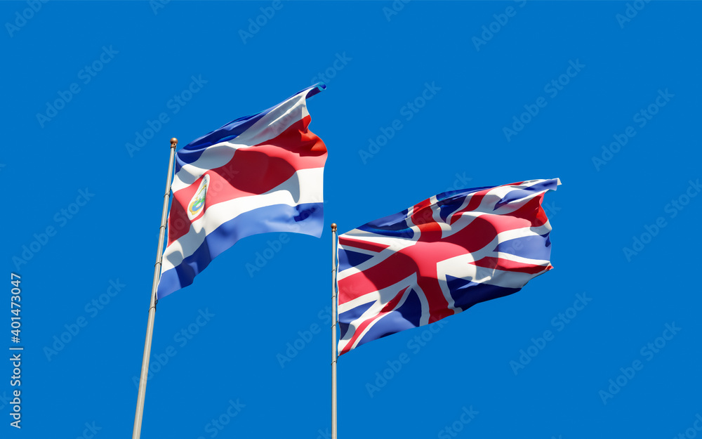 Flags of UK British and Costa Rica.