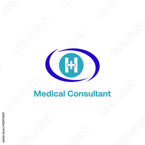 Initial letter H with medical cross icon and loop care symbol for healthy hospital medicine logo design concept vector