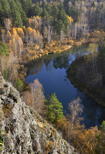 View from the cliff above the bend of the river near Novosibirsk - vertically