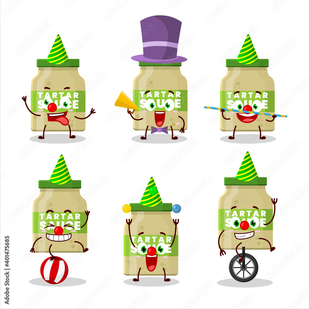 Cartoon character of tartar sauce with various circus shows Cartoon character of tartar sauce with various circus shows
