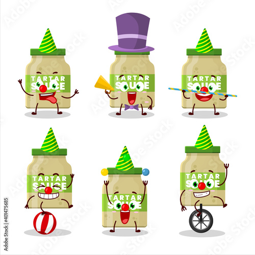 Cartoon character of tartar sauce with various circus shows