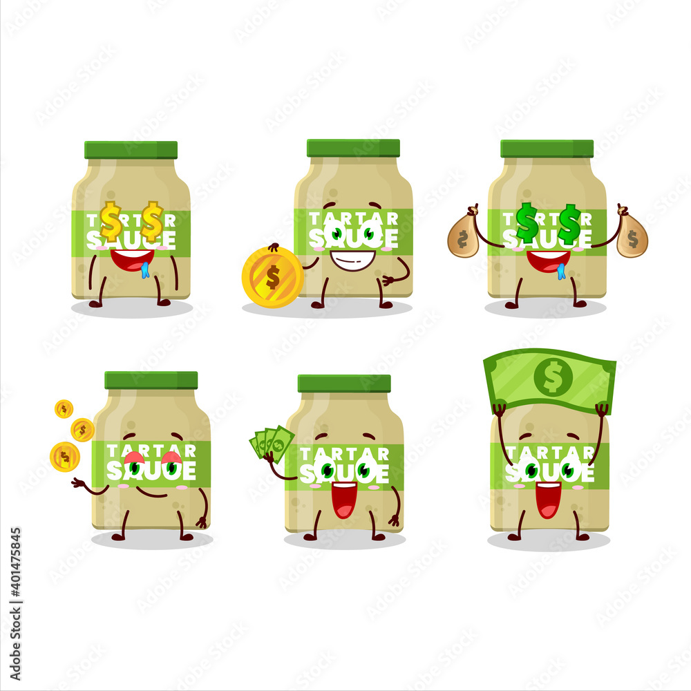 Tartar sauce cartoon character with cute emoticon bring money Tartar sauce cartoon character with cute emoticon bring money