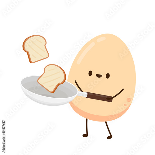 Egg character design. egg vector on white background. Bread on a pan vector.