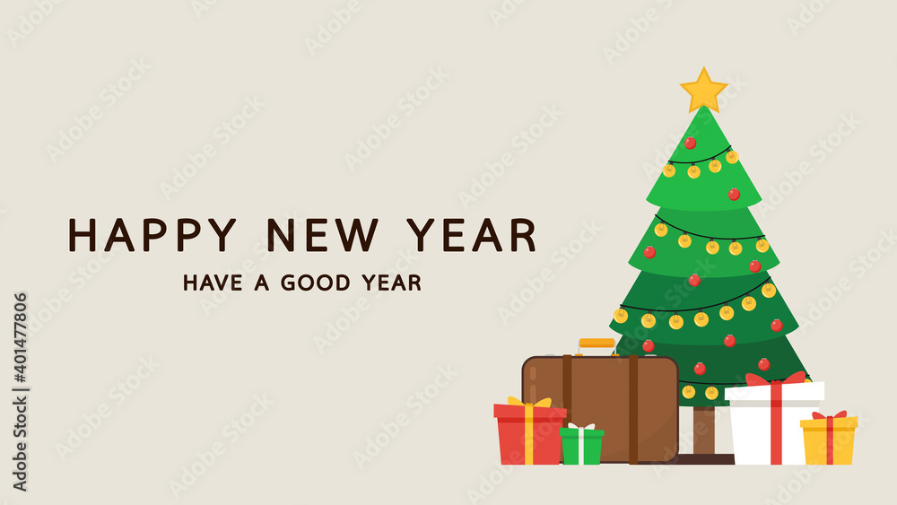 Fototapeta premium Happy new year poster design. Christmas tree vector. Christmas tree tag. Christmas post card.
