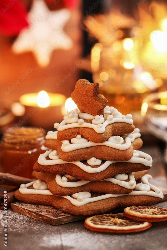Gingerbread christmas tree. Beautiful xmas dessert. Gingerbread christmas tree. Beautiful xmas dessert.