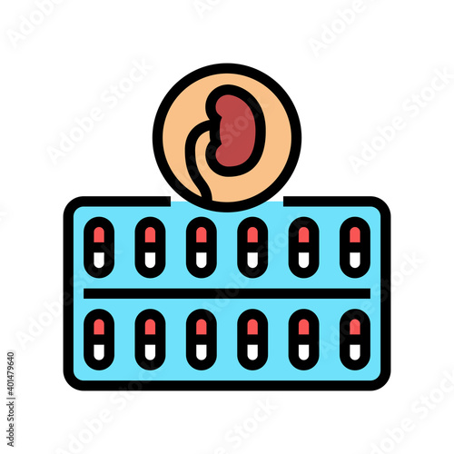 drugs package for kidney treatment color icon vector. drugs package for kidney treatment sign. isolated symbol illustration