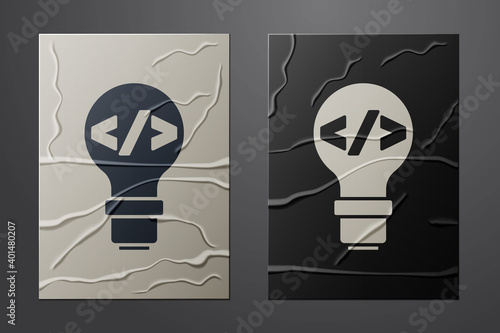 White Web design and front end development icon isolated on crumpled paper background. Paper art style. Vector.